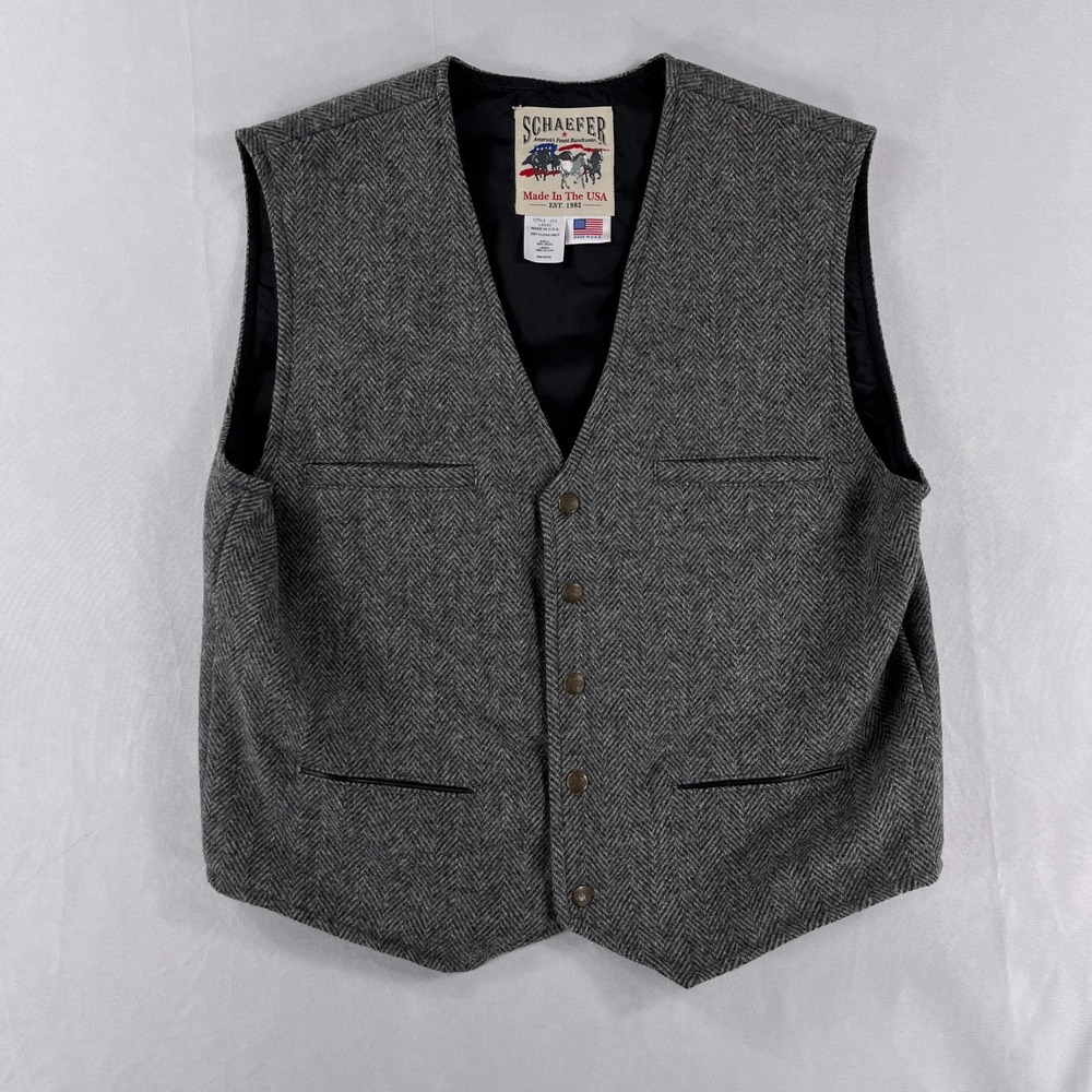 Schaefer Outfitter Wool Herringbone Vest Western Ranchwear Made in USA Large